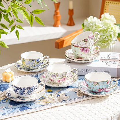 Agyiuns Tea Cup and Saucers, 6.4oz Floral Tea Cups - Image 5