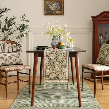 Designer Vintage Linen Long Table Runner, Floral Pattern, Dining Table - Image 3