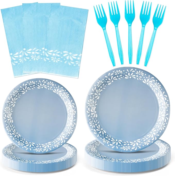 96Pcs Blue Platos De Barro Mexicanos Cielito Lindo Terracotta Clay Party Plates by G1ngtar
