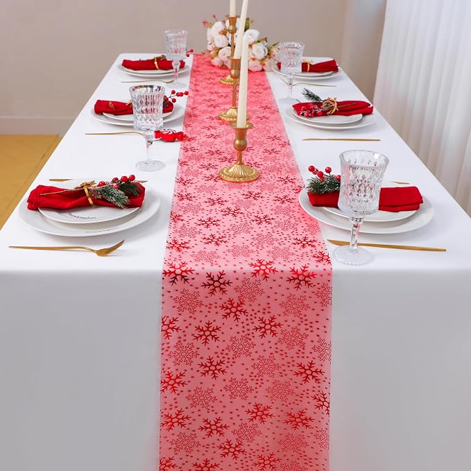 Snowkingdom 2 Pcs Christmas Red Snowflake Table Runner 108 Inch Sparkly Red - Image 2