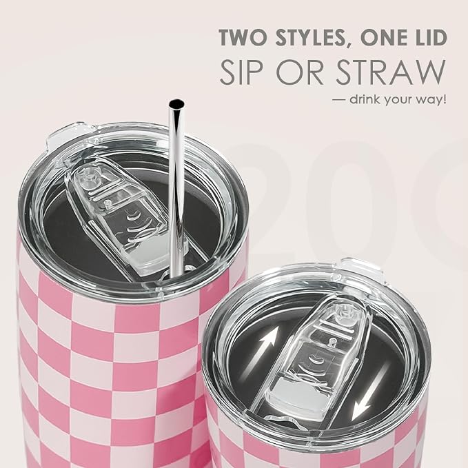 SANDJEST Checkered Tumbler 20oz Stainless Steel Insulated, Checker Travel - Image 5