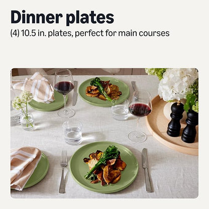 Amazon Basics Glazed Stoneware Dinner Plates, Ceramic 4-Piece Set, Dishwasher - Image 2