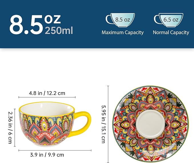 Henten Home Ceramic 8.5 oz Coffee Cups, Latte Cup - Image 2