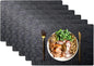 Set of 4 Faux Leather Placemats, Dual‑Sided Non‑Slip Vinyl Placemats, Washable Table Mats, Wipeable Metallic Dining Mats for Kitchen and Dining (Black, Set of 6)