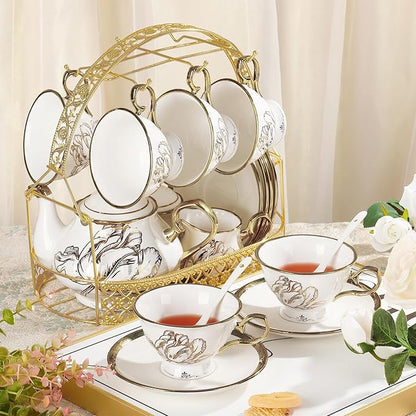 fanquare British Porcelain Tea Coffee Set 22 Piece New Bone China Gold Tulip - Image 5