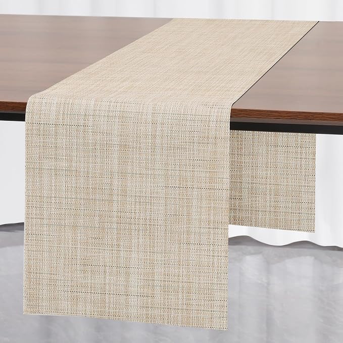 Myir JUN Beige Table Runner Home Decor Dining Table Runners | Vinyl Table by MyirJUN