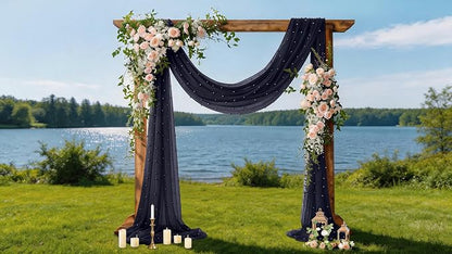Pearl Table Runner Gauze Sheer 19FT Wedding Draping Fabric Decor | Navy Blue - Image 3