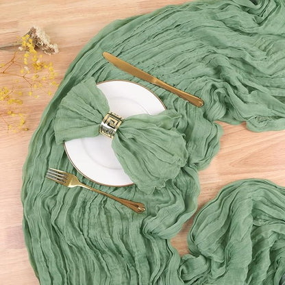 Sage Green 6pcs Cheesecloth Table Runner 35x120inch Gauze Boho Rustic Farmhouse - Image 4