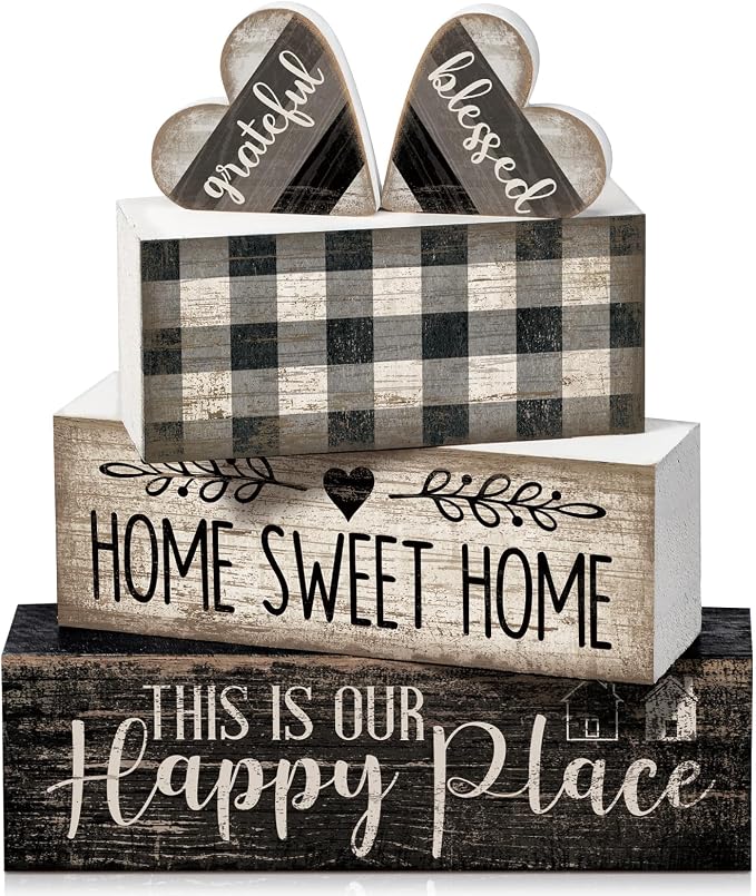 Moucuny 4 Pcs Farmhouse Decor Black and White Farmhouse Tiered Tray Decorations by Moucuny
