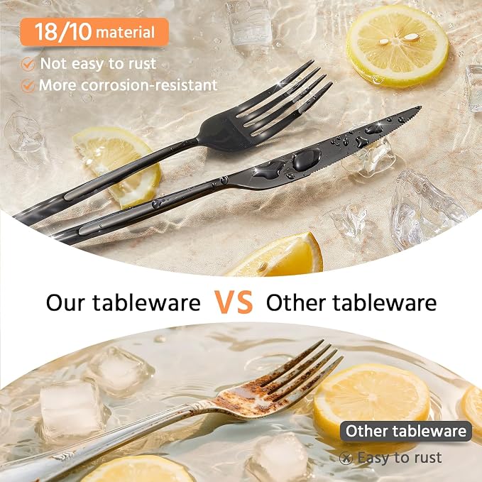 18/10 Silverware Set for 4, 20 Piece Black Stainless Steel Flatware Cutlery | - Image 7
