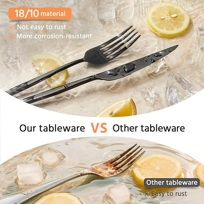 18/10 Silverware Set for 4, 20 Piece Black Stainless Steel Flatware Cutlery | - Image 7
