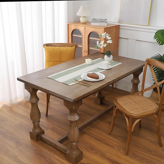 Gernaice Boho Table Runner, Rustic Striped Cotton Linen Farmhouse Table Runners - Image 2