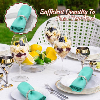 Tioncy 100 Pcs Stainless Steel Diamond Napkin Rings Silver Semicircle Modernist Metal Napkin Holders Rings Bulk Elegant Serviette Buckles for Table Decorations Wedding Dinner Party