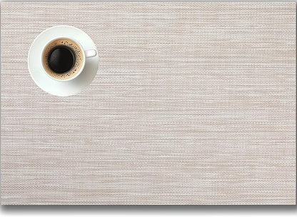 Placemats Set of 6 - Easy Clean Woven Vinyl Placemats for Dining Table, Indoor/Outdoor Place Mats, Washable PVC Table Mats（Beige）