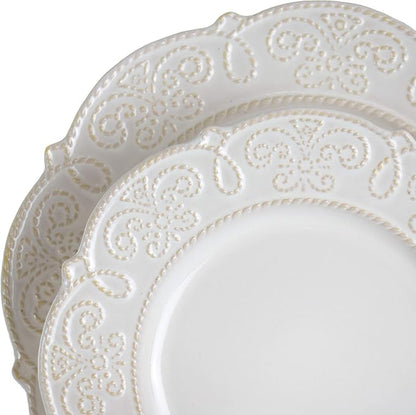 Elama Round Decorated Stoneware Scallop Embossed Dinnerware Dish Set, 16 Piece - Image 9