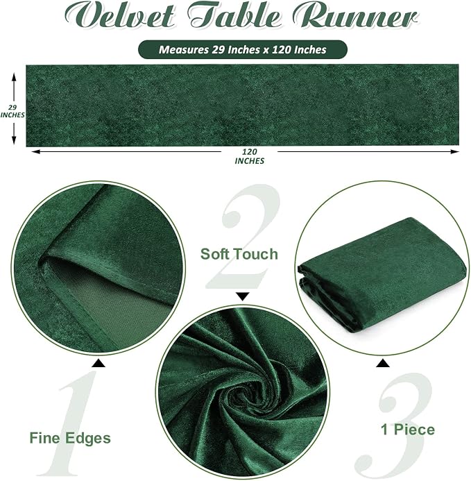 Velvet Table Runner Emerald Green 29x120 Inches Table Runners Soft Velvet - Image 2