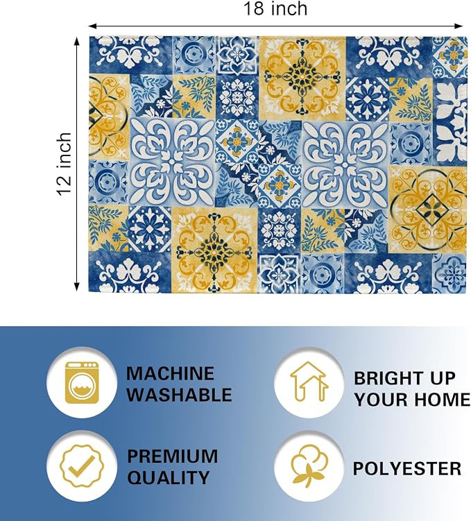 Moroccan Blue Ceramic Tile Placemats Set of 4 | Vintage Italian Amalfi Coast - Image 2