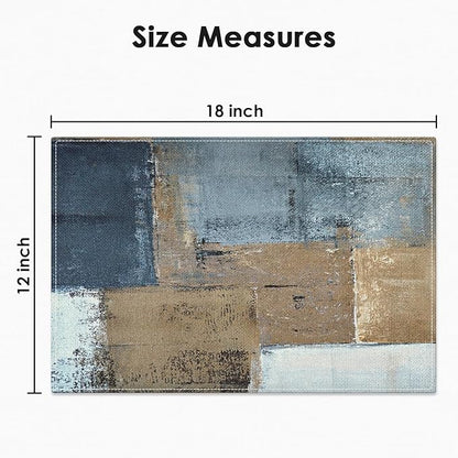 Emvency Farmhouse Placemats Set of 4, Vintage Brown and Blue Abstract Art Painting 12x18 Inch Table Mats for Outdoor Home Party Kitchen Dining Decoration