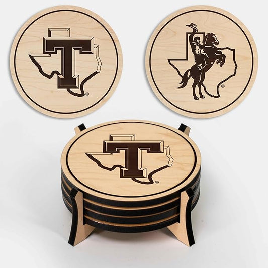 LazerEdge Tarleton State Texans Wooden Coaster Set - Maple Wood - Officially Licensed Product - 4-Pack