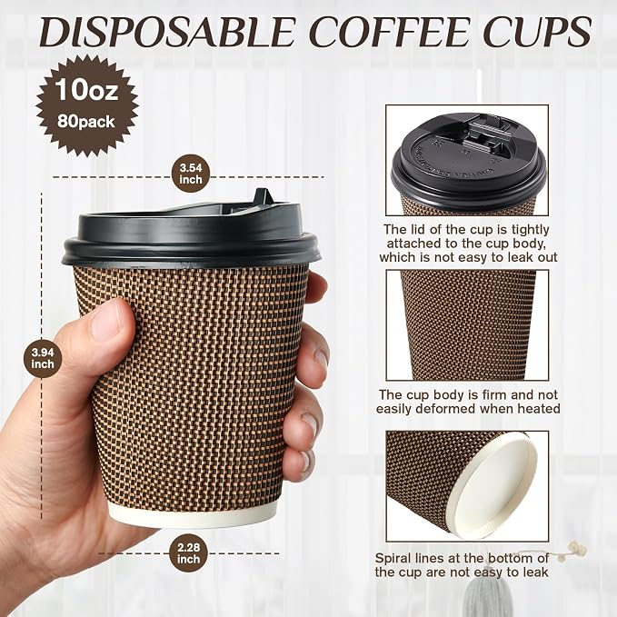 LITOPAK 80 Pack 10 oz Disposabel Paper Cups, Coffee Cups - Image 2