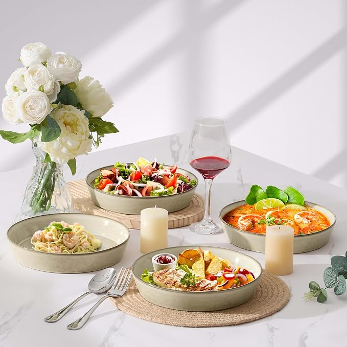 LIANYU 34oz Pasta Bowls Set of 4, 8.7’’ Wide Ceramic Bowl Plates | Shallow - Image 5