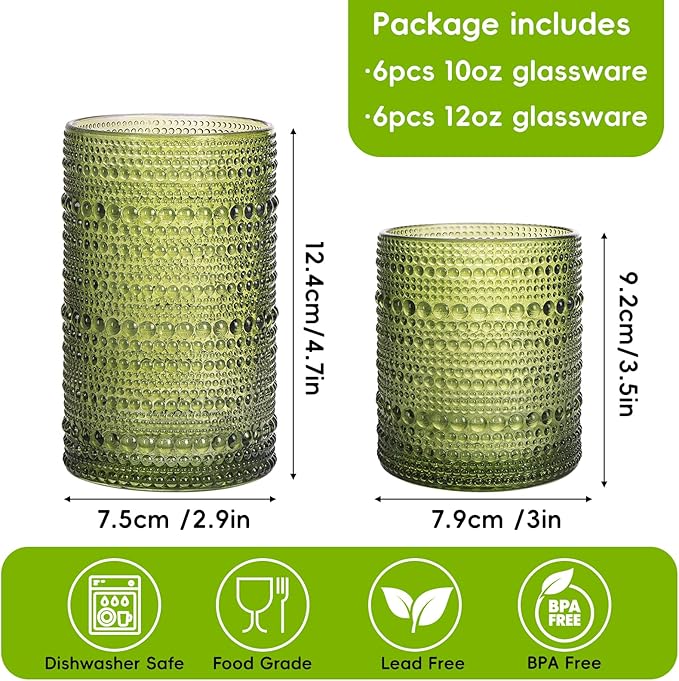 Moretoes Vintage Hobnail Drinking Glasses Set of 12, Whisky and Other Beverages - Image 3