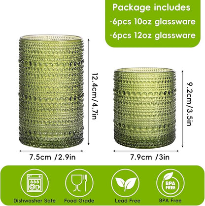Moretoes Vintage Hobnail Drinking Glasses Set of 12, Whisky and Other Beverages - Image 3