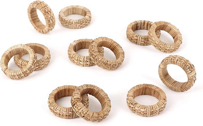 Jute Rattan Napkin Rings, Farmhouse Natural | 2.25x2.25x0.5 in each, plastic & - Image 8
