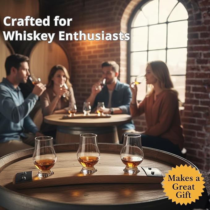Premium Barrel Stave Whiskey, Scotch, Bourbon - Crystal Glass Flight (Red Mahogany)