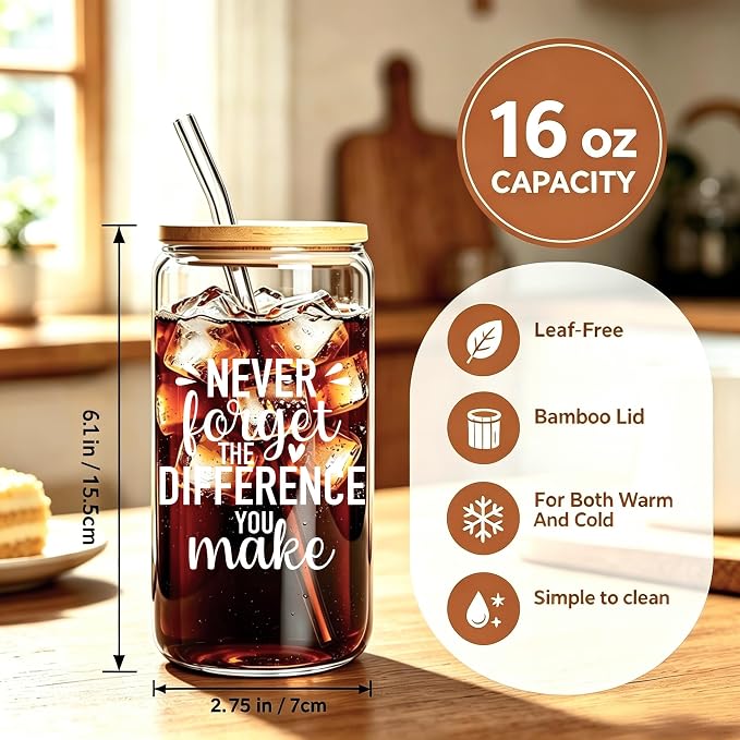 MUJUZE Cute Glass Cups with Lids and Straws, Glass Cup Gift Set - Image 2