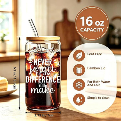 MUJUZE Cute Glass Cups with Lids and Straws, Glass Cup Gift Set - Image 2