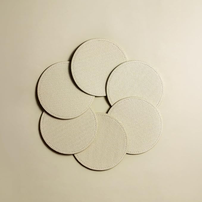 OLETHA Aesthetic Round Drink Coasters, Greige | Canvas-grain faux leather - Image 3