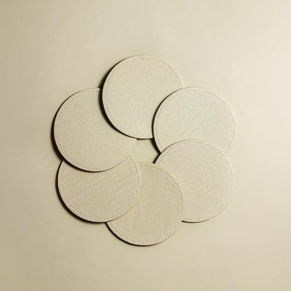 OLETHA Aesthetic Round Drink Coasters, Greige | Canvas-grain faux leather - Image 3