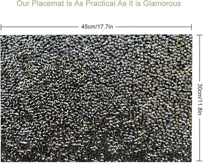 Round Placemats Set of 1 in Black Heat Resistant Circle Bling Washable Placemats for Dinner, Kitchen, Wedding, Decorative