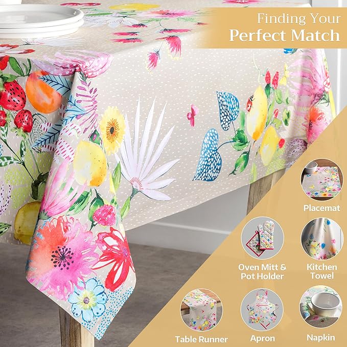 Maison d' Hermine Table Cloth Rectangle Table 100% Cotton 60 x 120 Inches Tablecloth Reusable Decorative for Dining Room Farmhouse Home Valentines Day Decorations Spring Summer - Jardin D'Ete - Fog
