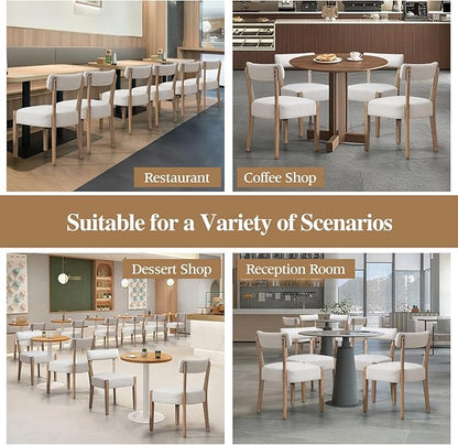 Dining Chairs,4 Pack Mid-Century Modern Wooden Kitchen Chairs with Linen Upholstery - Low-Back Woven Design for Kitchen & Dining Room,Beige Fabric