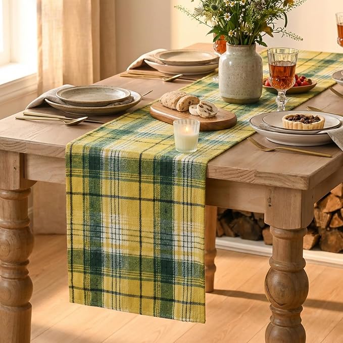 Artoid Mode Yellow Green Farmhouse Plaid Spring Table Runner, Winter Rustic - Image 5