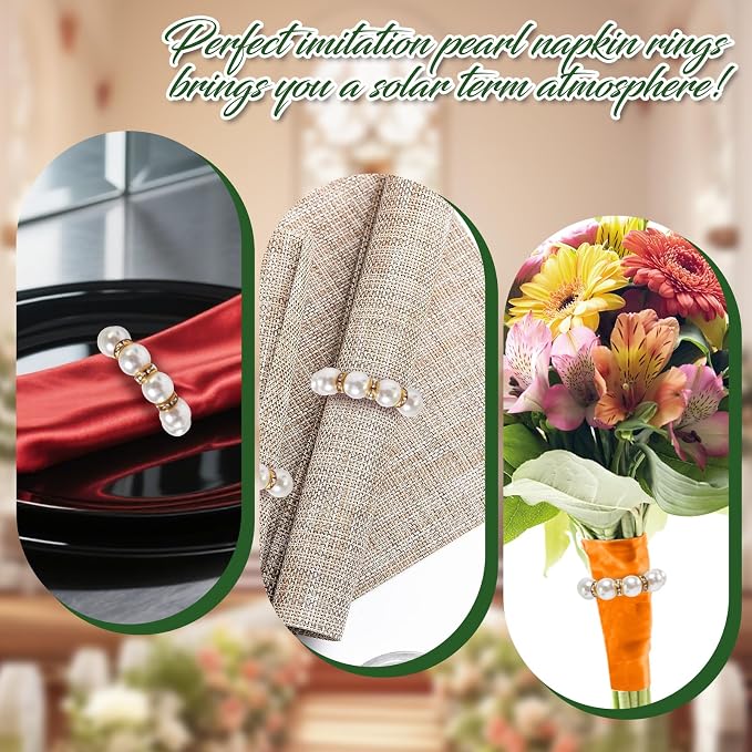 200 Pcs Pearl Napkin Rings, Exquisite Gold Napkin Rings Bulk, Suitable - Image 5