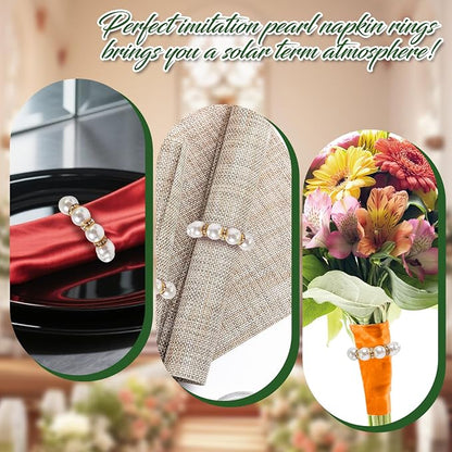 200 Pcs Pearl Napkin Rings, Exquisite Gold Napkin Rings Bulk, Suitable - Image 5