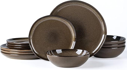 AmorArc Ceramic Dinnerware Sets,Handmade Reactive Glaze Stoneware Plates and Bowls Sets,Highly Chip and Crack Resistant | Dishwasher & Microwave Safe Dishes Set,Service for 4 (12pc)