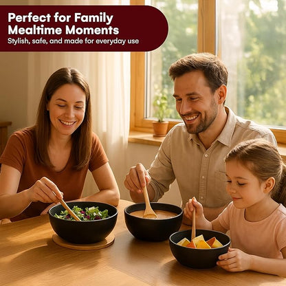 Vdomus Salad Serving Bowls with Lids - 5x10x10-Inch Bamboo Fiber Bowl Set with Wooden Lids - Multi-Purpose Bowl and Board Set for Kitchen - Mixing Bowl Set for Serving and Preparing Food - Set of 3