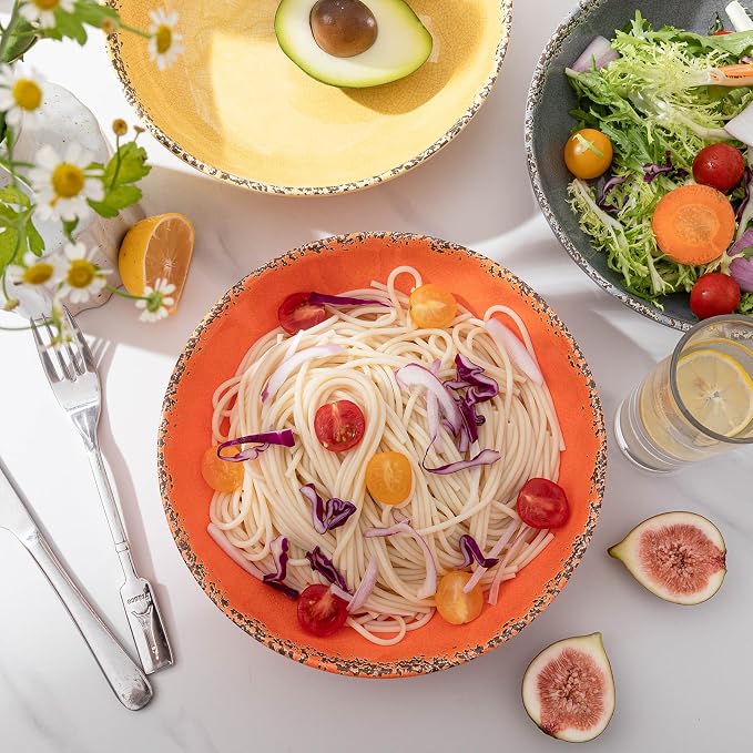 Farmhouse Melamine Pasta Bowls set, 42 OZ Large Fruit Bowl, Lightweight and - Image 2