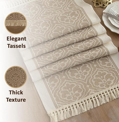 Farmhouse Boho Rustic Neutral Table Runner Decor - Image 4