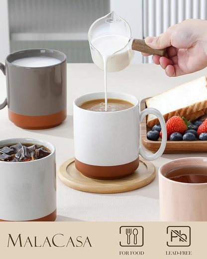 MALACASA 16oz Ceramic Coffee Mugs Set of 4, Stackable Coffee Cups - Image 3