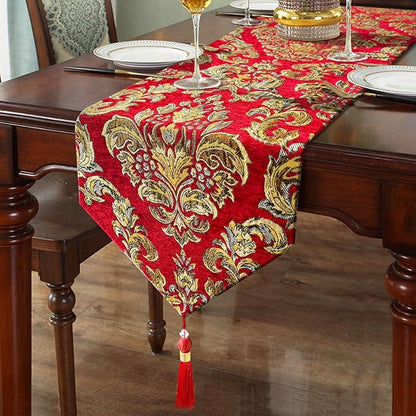 Jacquard Red Table Runner 120" Long Chenille Decor by HeMiaor