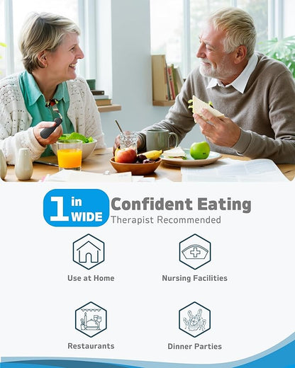 Adaptive Utensils (4-Piece Set) Weighted 7 oz - 42° Angled Utensils for Parkinson's Patients, Hand Tremors, Arthritis & Elderly - Eating Utensils for Elderly (Black: Left Handed)