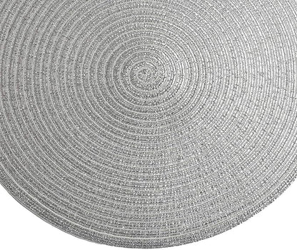 SHACOS Christmas Silver Glitter Round Placemats Set of 6 Sparkle Bling Place Mats Glitz Table Mats for Holiday Home Party Wedding Festive Table Decoration (6, Silver)