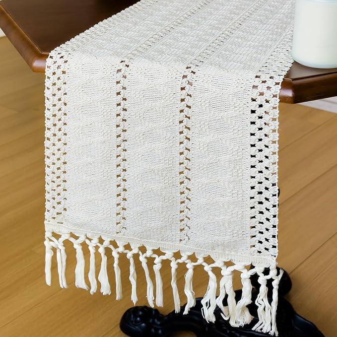 Macrame Table Runner Cream Beige Boho Table Runners - Image 6