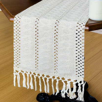 Macrame Table Runner Cream Beige Boho Table Runners - Image 6