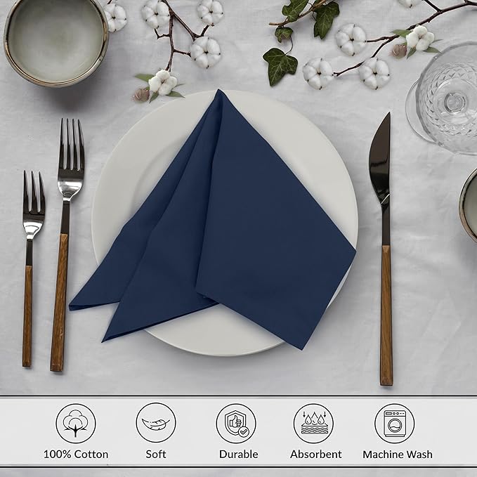 Ruvanti Cloth Napkins Set of 12, 18x18 Inches, 100% Cotton, Washable, Soft & Absorbent, Perfect for Wedding, Christmas, ‎Thanksgiving Dinners - Pageant Blue